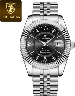 Youfap Market Waterproof Luxury Business Men's Wristwatch, Stainless Steel Military Date Quartz Watch silver Black