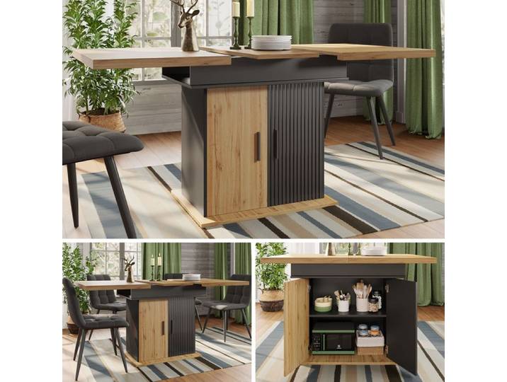 Table cuisine - Table repas familiale - 4 a 6 personnes - ambiance conviviale - pour sejour - Noir