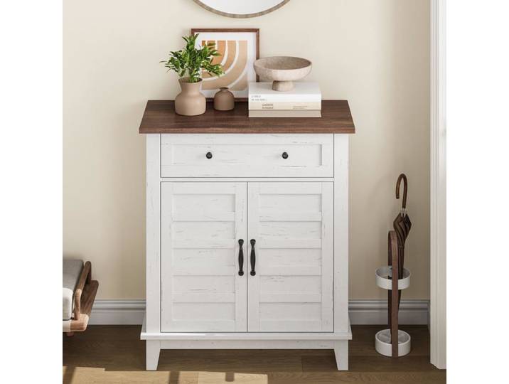 Armoire rangement rustique 31.5in 3 niveaux marron blanc portes lattes étanche cuisine