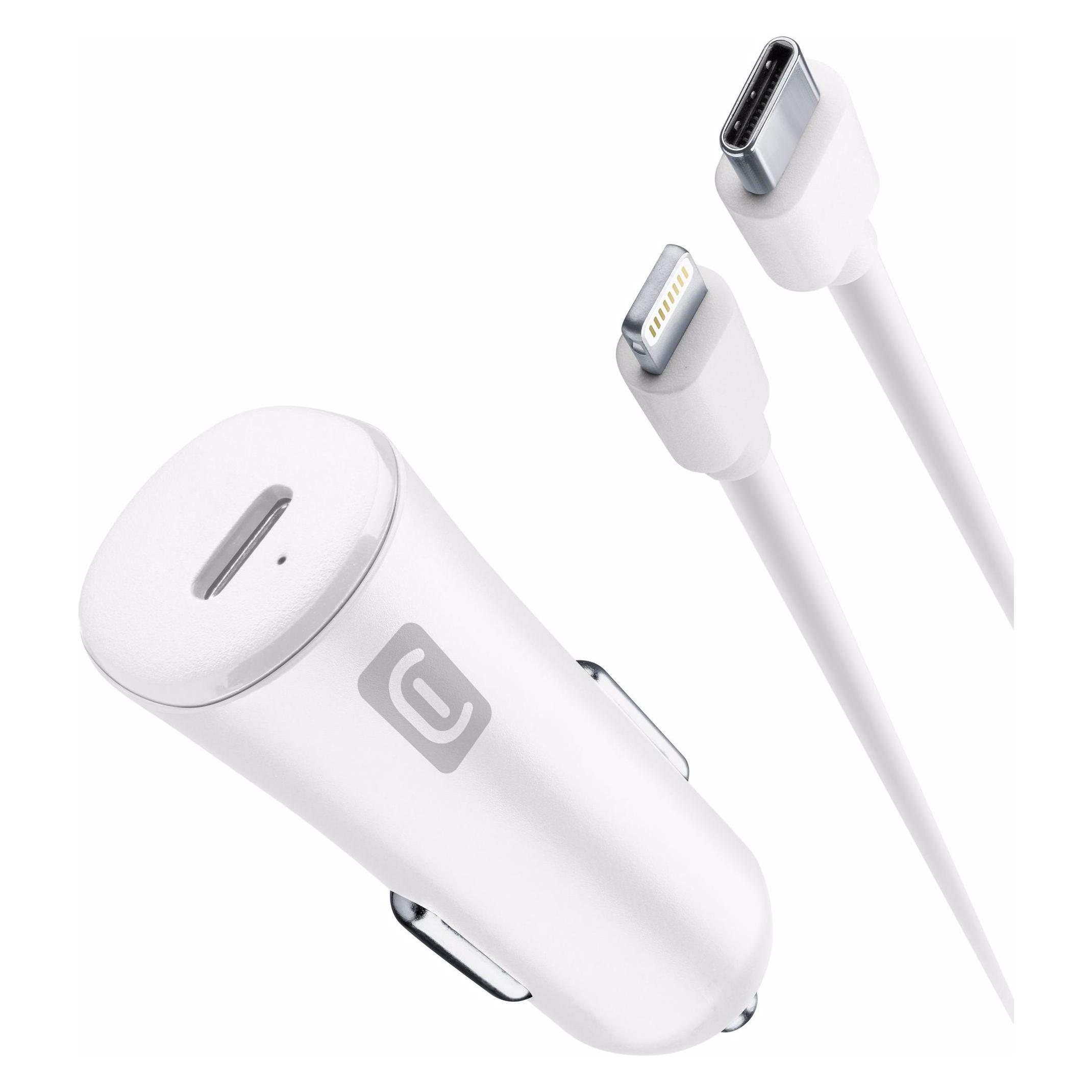 Cellularline USB-C Car Charger Kit 20W - USB-C to Lightning - iPhone 8 or later (CBRIPHKITC2LMFI20W)