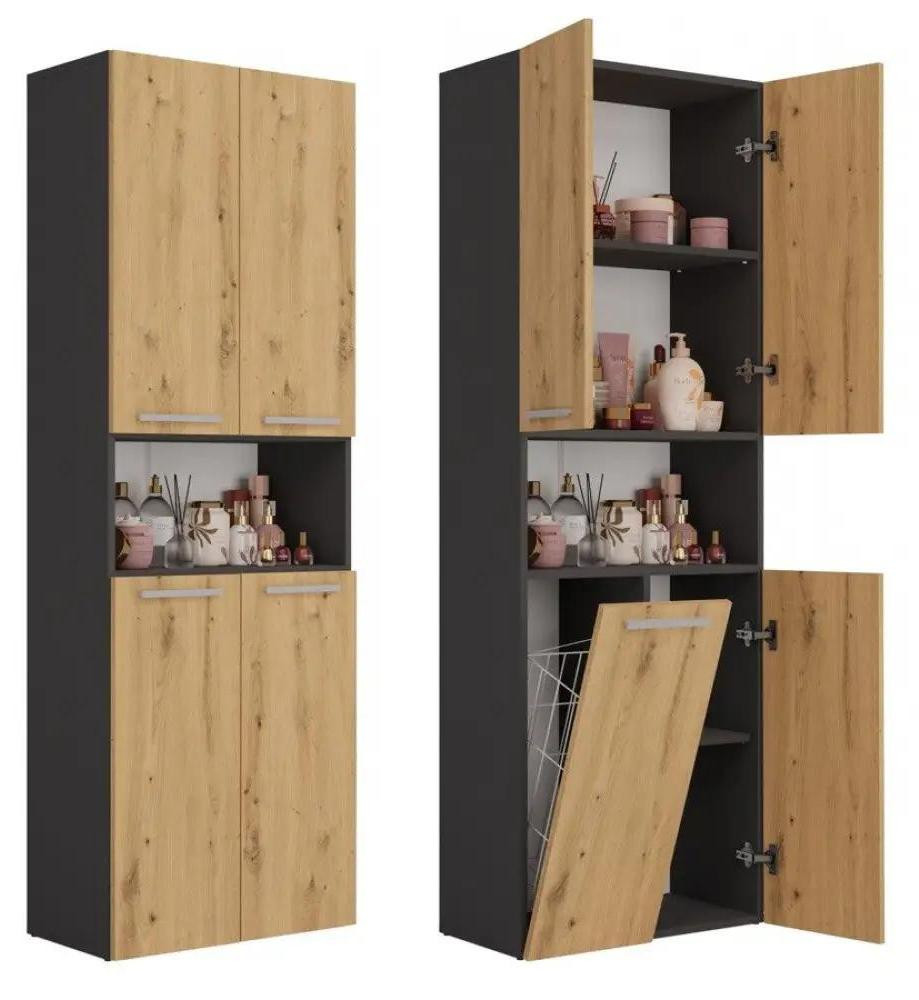 Topeshop NEL 1K DK ANT/ART Badkamerkast in grafietkleur en eikenhout