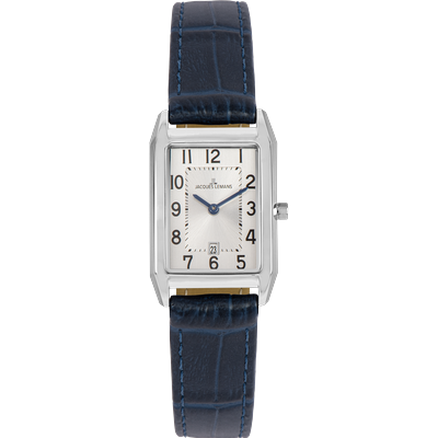 Quarzuhr JACQUES LEMANS "Torino", blau (blau, silberfarben), Armbanduhren, Damen, silberfarben, Quarzuhr, Armbanduhr, Damenuhr, Lederarmband, analog, Tag