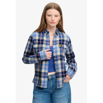Karobluse SUPERDRY "LUMBERJACK CHECK FLANNEL SHIRT", Damen, Gr. XL, blau (classic blau check), Blusen Karobluse, Baumwolle, regular fit