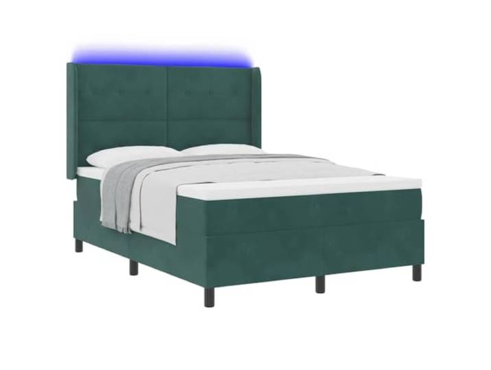 KTHLBRH Boxspringbett mit LED-Lichtern, grün, 140 x 190 cm, Samt Modernes Design, Holzrahmen, mehrfarbige Beleuchtung, perfekt zum Entspannen