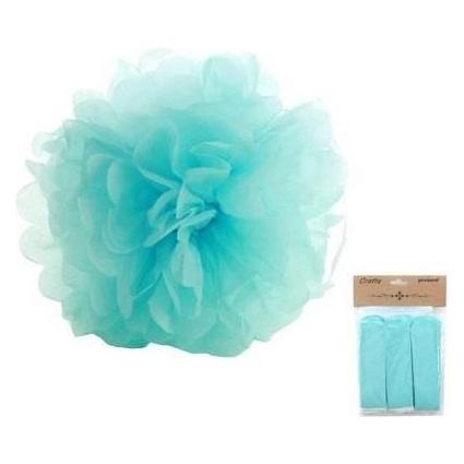 Polsirhurt Azurblaue Pompon-Papierdekoration, 25 cm, 3 Stück (47592375)