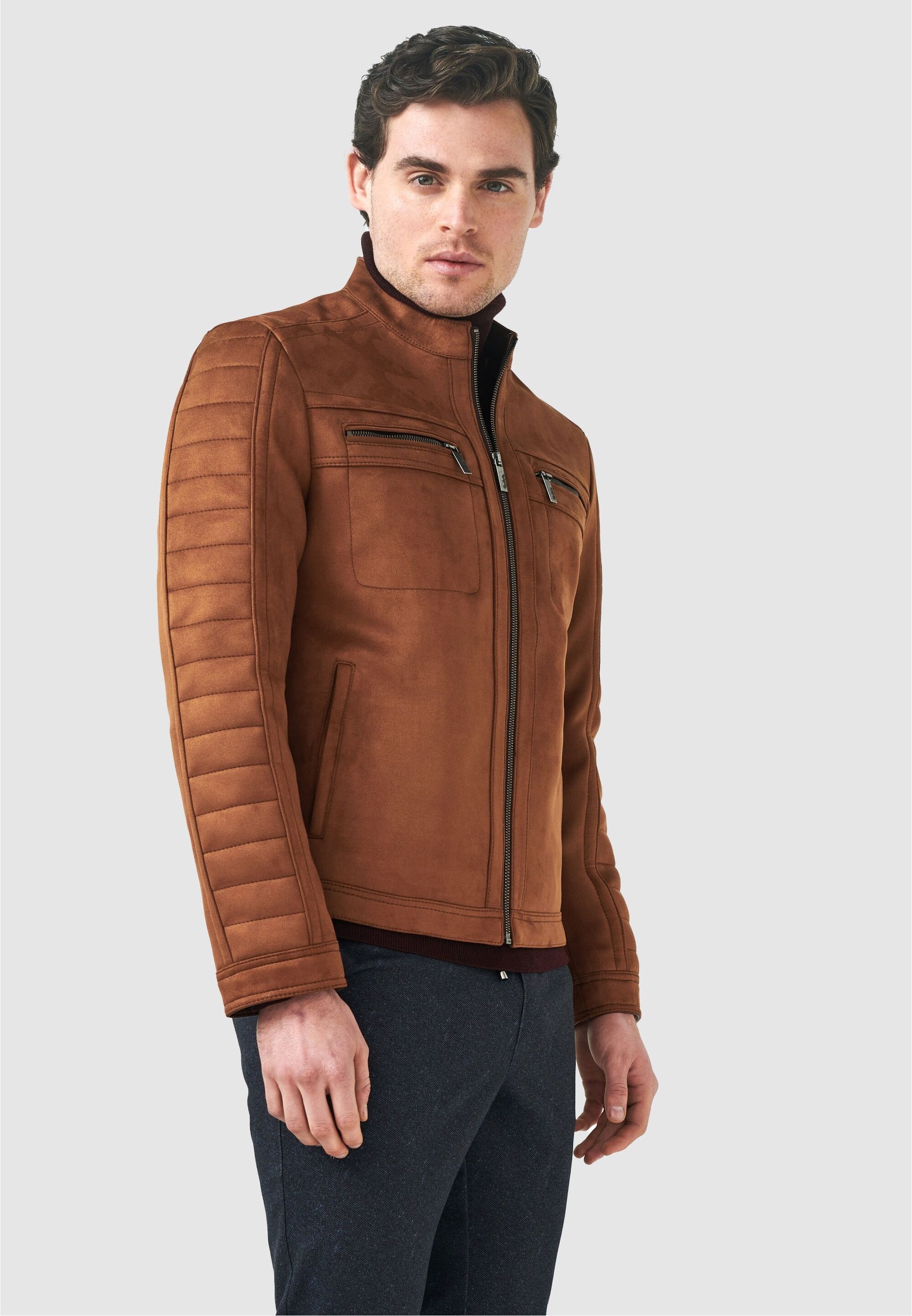 Outdoorjacke PIERRE CARDIN, Herren, Gr. XL, braun, 100% Lederimitat, unifarben, normal, Jacken Outdoorjacke, im angesagten Biker-Stil