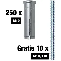 Vorteilspaket Einschlaganker EA II, M10, 250 Stück + Gratis Gewindestangen M10, 1 m, 10 Stück