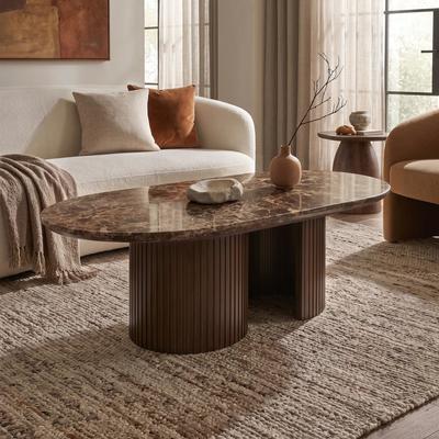 Furniture of America Arkis Modern Oval Genuine Stone Top Fluted Multi-Configuration Base Coffee Table