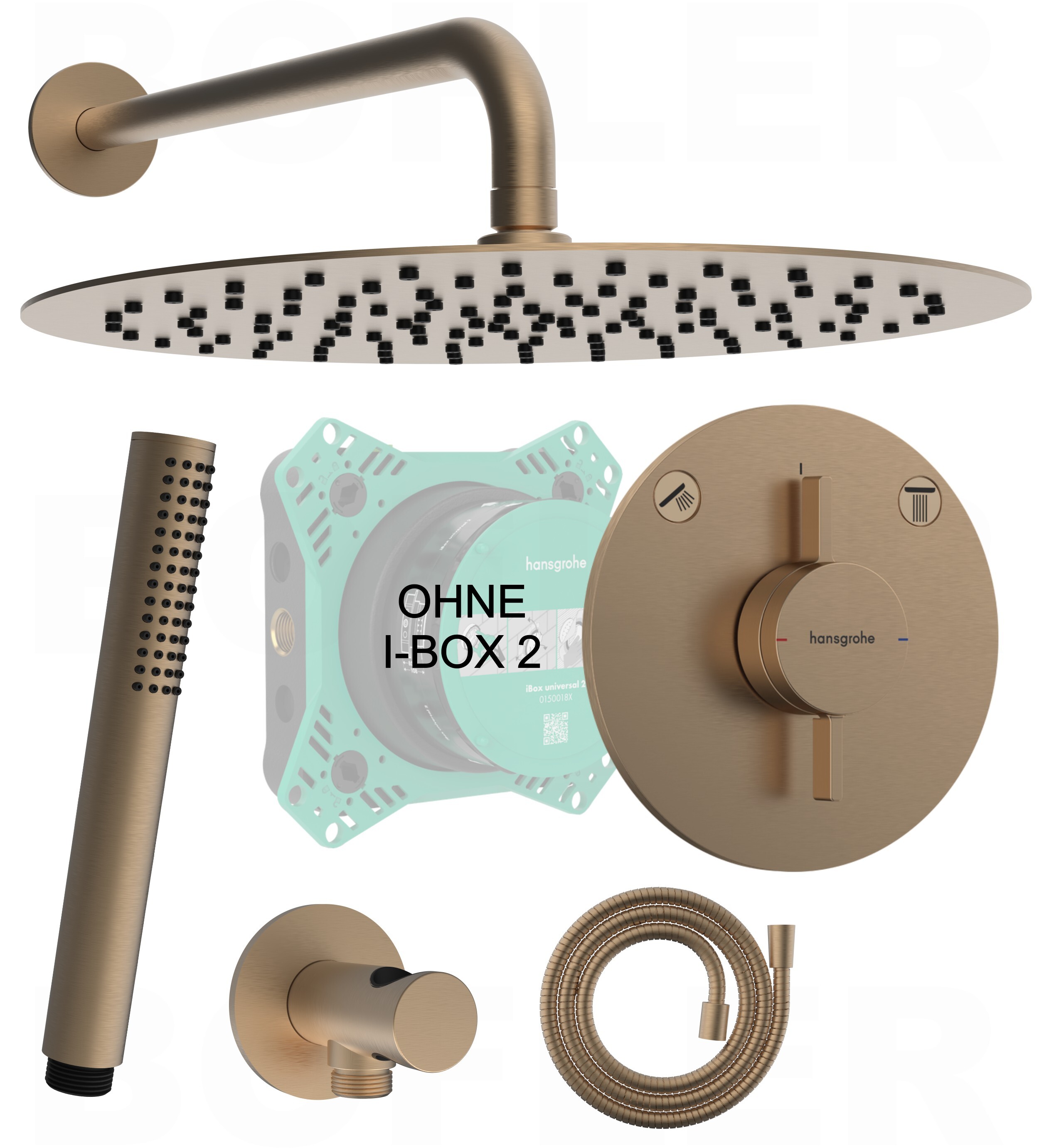 HANSGROHE DuoTurn S Unterputz Armatur | inkl. BOFLER Unterputz Duschset #83-O, Regendusche Ø30cm, Handbrause, Brauseset, Dusche, PVD brushed bronze