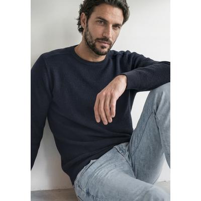Strickpullover STREET ONE MEN, Herren, Gr. M (40), blau (schwarz basic blau), Web, 100% Baumwolle, unifarben, normal normal, Rundhals, Rippbündchen, Pullover Strickpullover, aus reiner Baumwolle