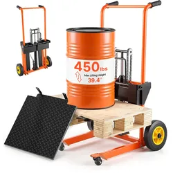 VEVOR Hochhubwagen Manuell 205 kg, Plattformhochhubwagen mit Gabelstaplertisch, Max. Hubhöhe 100 cm, Material Hebewinde Stapler, Plattformstapler, Handstapler, Palettenwagen, Orange & Schwarz