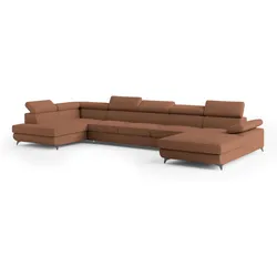WOHNLANDSCHAFT MONTIVA Kupferfarben Boucle-Stoff mit Schlaffunktion