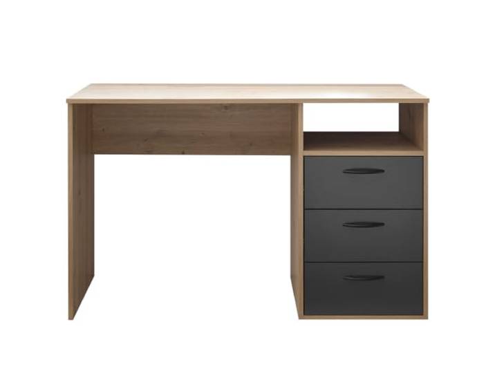 Lomadox Jugendzimmer Schreibtisch 120 cm Breite in Eiche mit Graphit, 3 Schubladen & offenem Fach Büro Arbeitszimmer Home Office minimalistisch