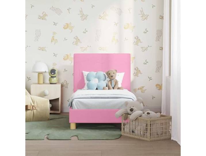 KTHLBRH Bettgestell, Rosa, 70 x 140 cm, mit Kopfteil Technisches Holz, Stoff, Aufbewahrungstaschen, Bass-Profile-Design, ohne Boxspring