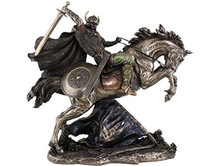 Veronese Design - Viking met Zwaard op een Steigerend Paard - gebronsd beeld - zeer mooi en gedetailleerd!