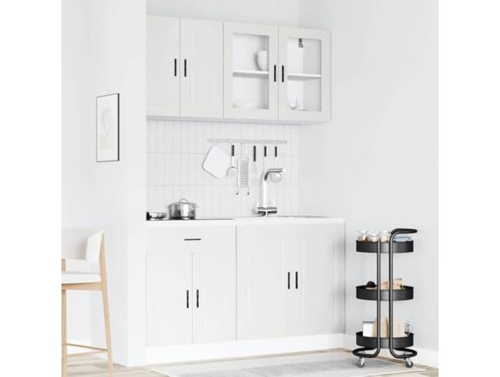 KTHLBRH Küchenmöbel-Set 4-teilig Porto weiß Spanplatte und Glas, Spülenunterbau 80 cm, verstellbare Füße, einfache Reinigung