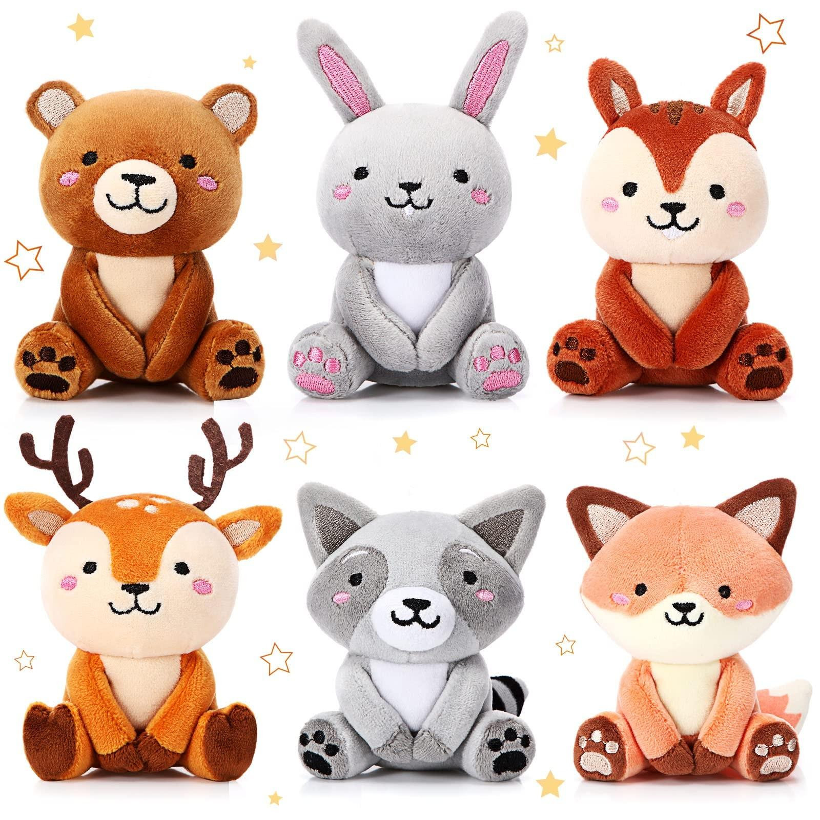 Omgoods Set van 6 Pluche Bosdieren Mini Knuffeldier Sleutelhangers - 10 cm