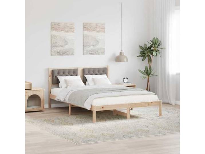 YUOTYRKTEJRSG Massives Kiefernholz Modernes Design 140 x 190 cm Braun Bettrahmen mit Kopfteil Taupe 140x190 cm Massives Kiefernholz Stabiler Lattenrost Modernes Design Gepolstert