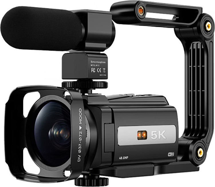 Zelurxx Professionele 5K digitale camera set met microfoon voor outdoorfotografie en streaming, zwart
