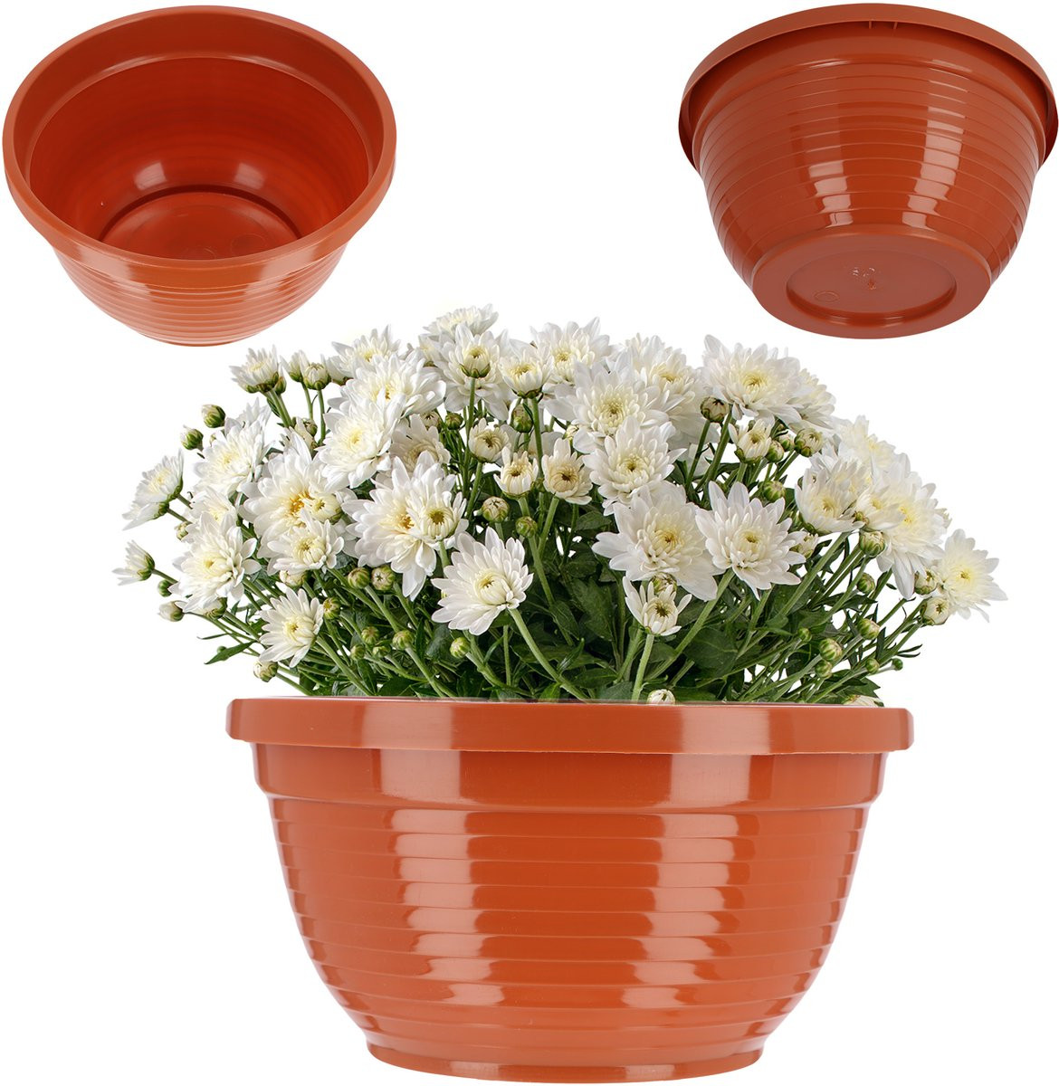 KADAX Ronde bloemenschaal van kunststof, weerbestendige plantenbak voor buiten, terracotta, diameter: 26 cm