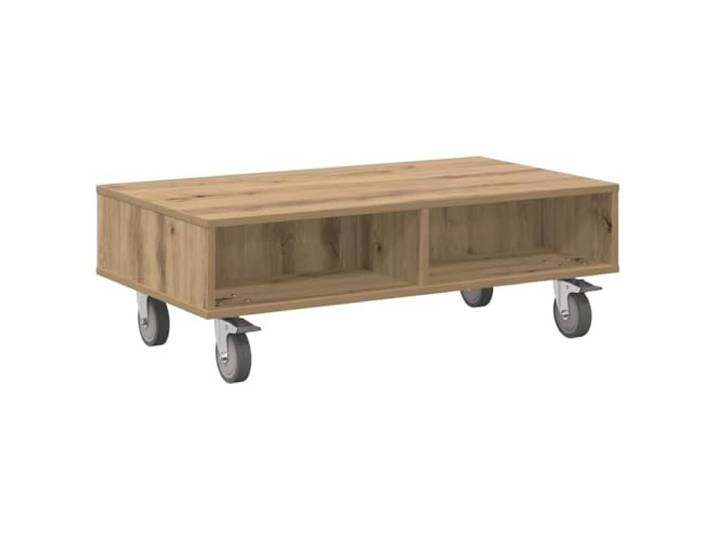 Beistelltisch auf Rollen mit Arretierung, Holzbauholz, Eiche Handwerk, Holzwerkstoff, rechteckige Tischplatte, 4 Rollen mit Arretierung, für Schlafzimmer und Wohnzimmer, einfache Montage