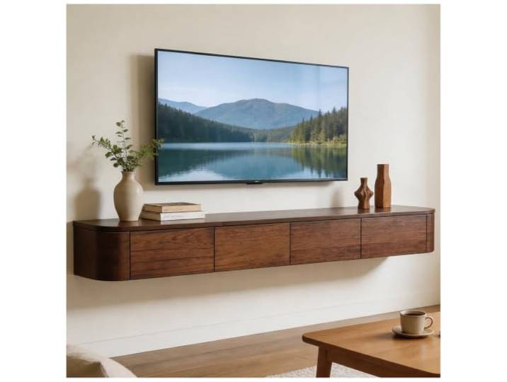 JUNFUNNLE TV Schrank 240cm Walnussbraun, Moderner TV Board Hängend, TV Lowboard mit 2 Schubladen 2 Klappen Türen, Fernsehtisch mit Kabelmanagement, TV Tisch für Wohnzimmer und Esszimmer
