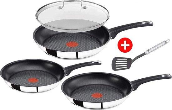 Vijfelig pannenset met antiaanbaklaag en silicone details, zwart, geschikt voor inductie