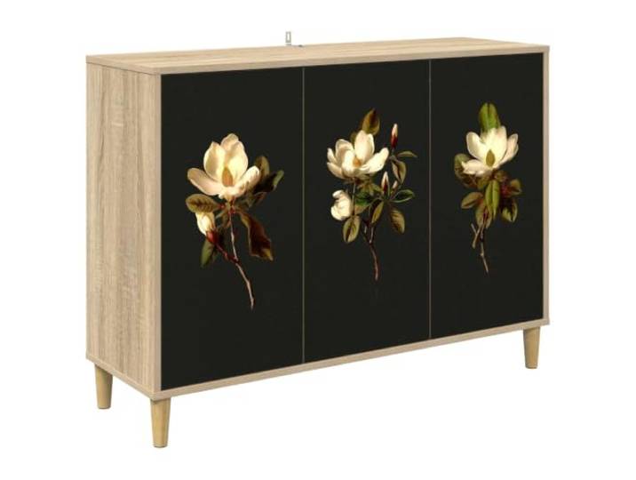 HGFDVCMR Sideboard Bremen Sonoma 102x33x75 cm Kommode 3 Türen Vielseitiger Anrichtenschrank für Wohnzimmer und Esszimmer mit dekorativer Frontstruktur und bodenfreien Füßen.