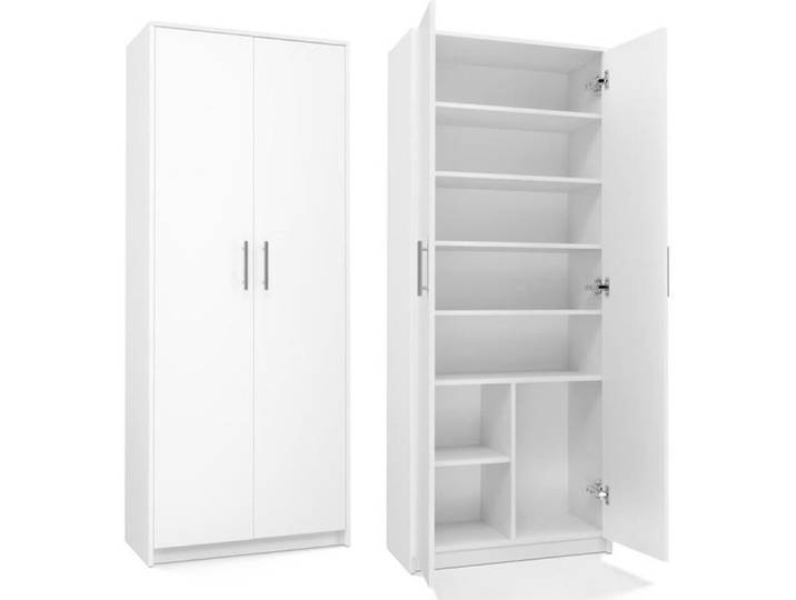 PARLA - Armoire moderne 6 étagères - 180x74x35cm - Meuble de rangement - Armoire bureau - Blanc