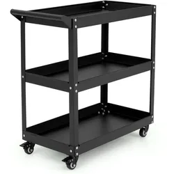 Helloshop26 - Werkzeugwagen mit Rollen 73 x 36 x 75 cm Tragkraft 120 kg 3 Ablagen praktisch schwarzes Metall 20_0017418