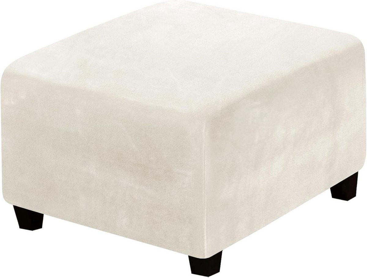 Elastische vierkante zitzakhoes voor voetenbank met fluwelen bekleding in beige
