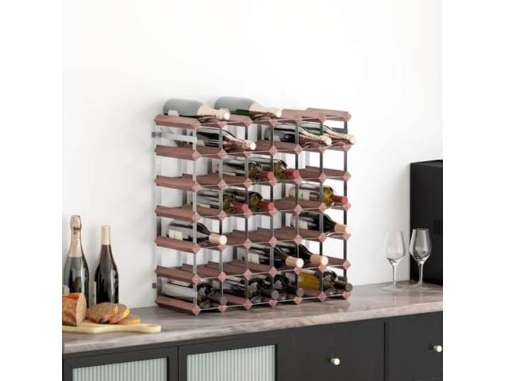 KFPOERTFGD Weinregal für 42 Flaschen, Kiefernholz-Ständer, Braun Massivholz-Konstruktion, Verzinkter Stahl, Platzsparendes Design