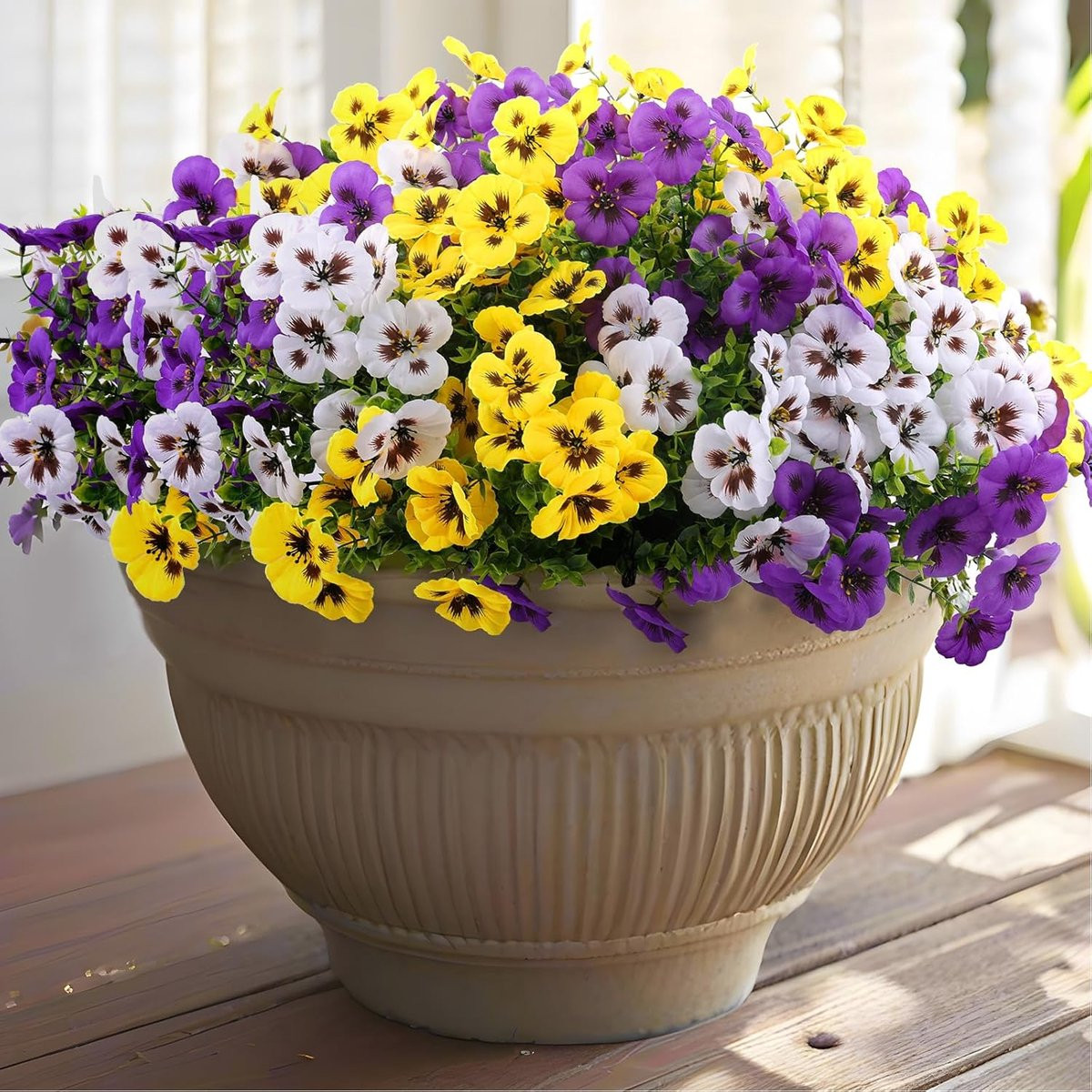 Nep Viooltjes Kunstbloemen Bundels - Paars, Geel en Wit - 35 cm Hoogte