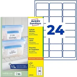 Avery Zweckform Tiefkühl-Etiketten 63,5 x 33,9 mm 600 Stück »L7970-25« weiß