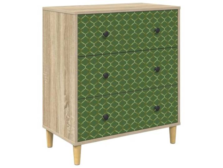 Foknhdi Kommode GELEEN mit 3 Schubladen Smaragd Muster 66x36.5x75 cm Schickes Beistellmöbel für Schlafzimmer und Wohnzimmer mit erhöhtem Gestell für einfache Bodenreinigung.