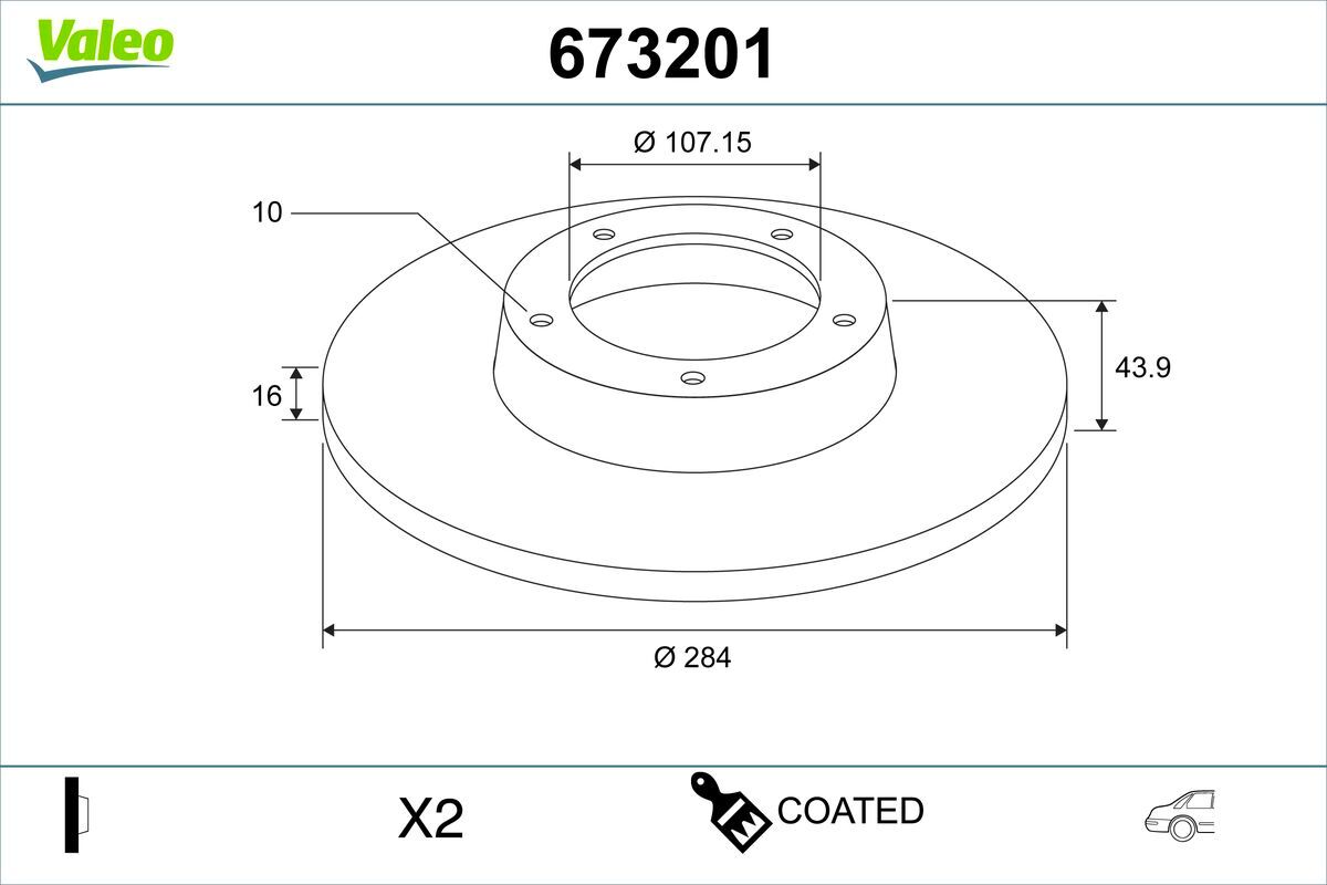 Valeo Bremsscheibe 673201 Hinterachse Voll 284mm 16mm Für Ford