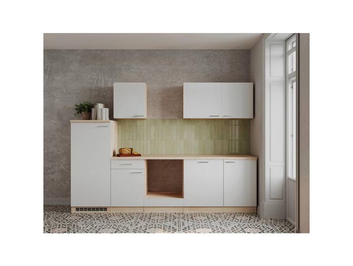 Küchenleerblock, Braun & Weiß, 280 cm, Kunststoff, 1 Schublade, Modern