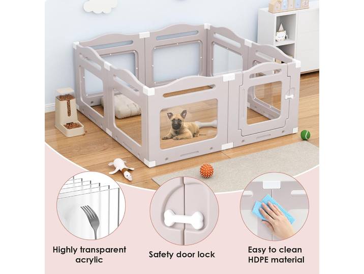 7 pièces + 1 bec pour chiot en acrylique 60 cm de haut parc pour chien avec porte parc pour chiens clôture transparente pour animaux de compagnie clôture pour chiens maison pour chien