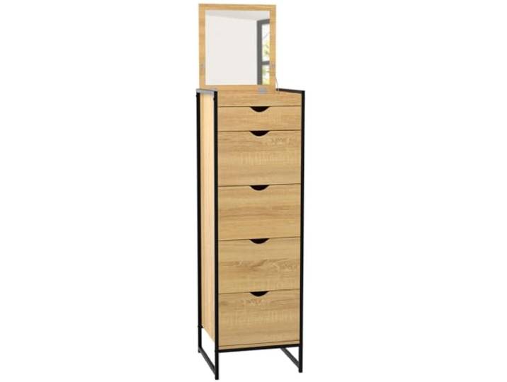 IDMarket - Chiffonnier 5 tiroirs DETROIT 40 cm avec miroir meuble d'entrée design industriel