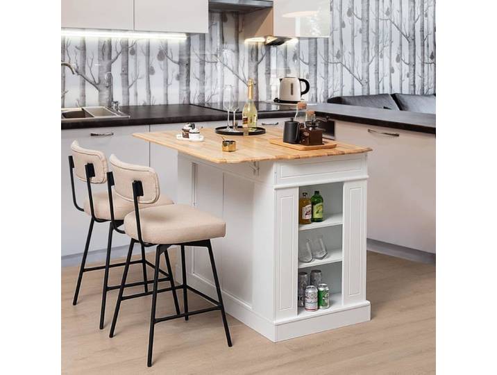 COSTWAY Ilot Central Cuisine avec Tiroirs et 2 Portes 120x61x92cm Desserte de Cuisine avec Étagère Réglable Étagères Latéraux
