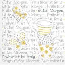 Tissue Serviette Frühstück ist Fertig! in Gelb-Grau, 24 x 24 cm, 150 Stück - Mank