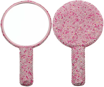 Inspire Curations Rhinestone Bling Handheld Makeup Mirror pink Round