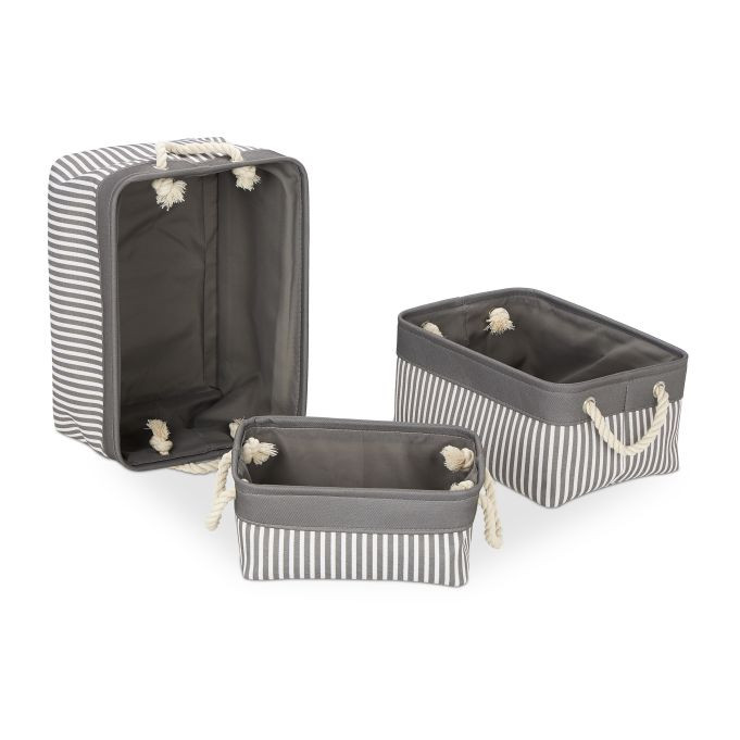 Relaxdays Opbergmanden Set van 3, Maritiem Design, Grijs-Wit, Textiel
