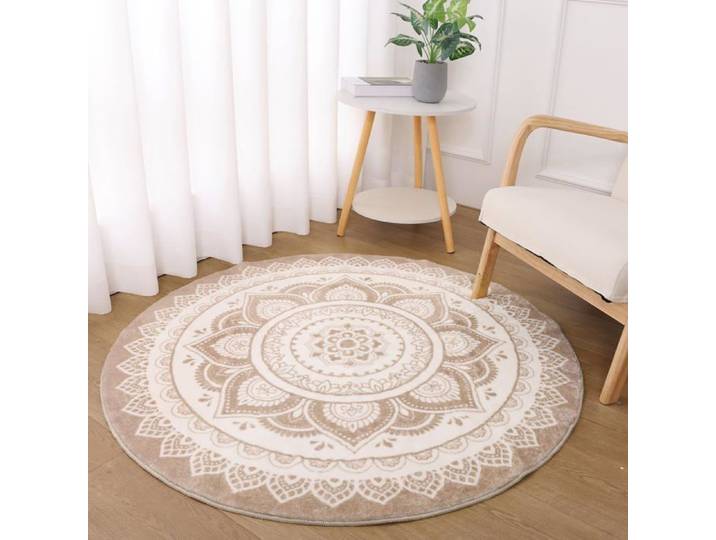 Tapis Rond 160 cm Antidérapant Tapis Salon Rond Lavable en Machine Vintage Moelleux pour Salon Chambre Cuisine et Chambre d'enfant