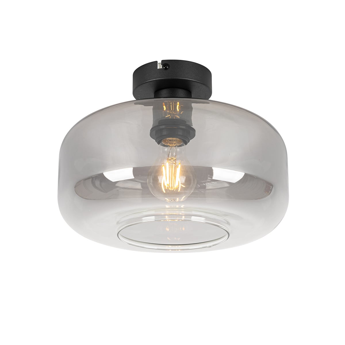 Qazqa Art Deco plafondlamp zwart met grijs glas