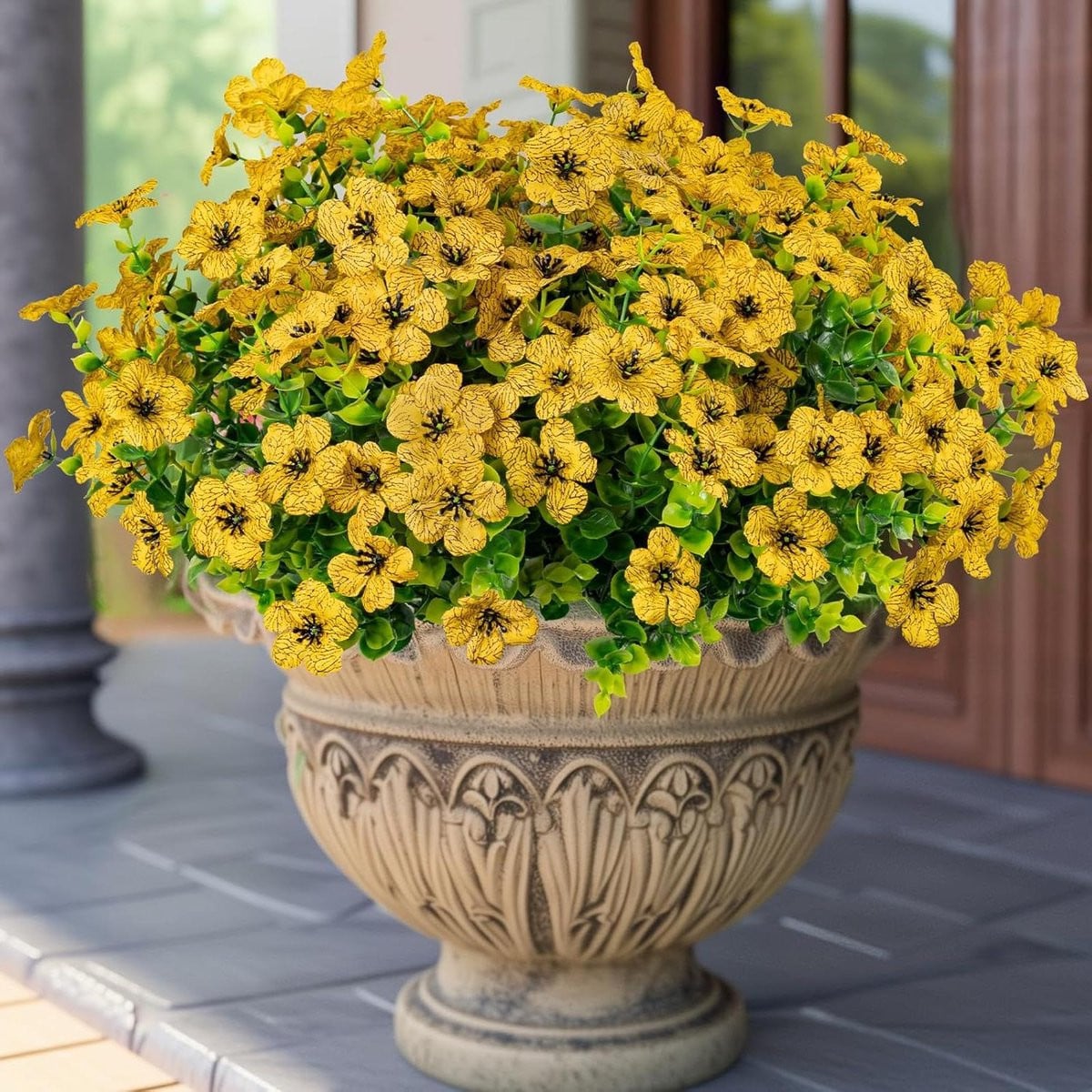Set van 10 UV-bestendige kunstbloemen struiken voor buiten decoratie - Geel