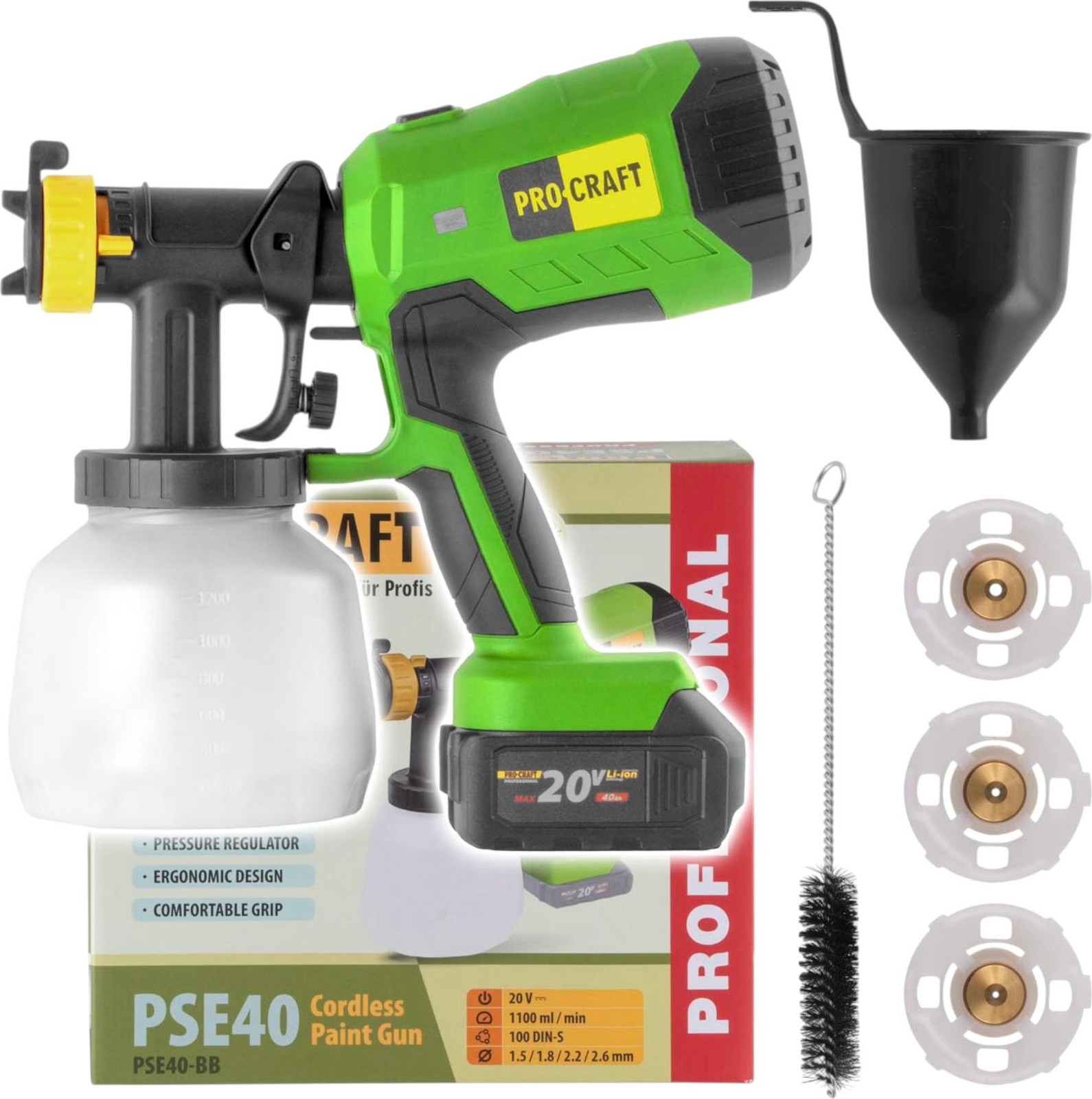 Procraft PSE40bb accu-verfspuitpistool 20 V Solo - zonder accu en zonder oplader