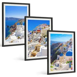 BILDER SET 3er Set - 40x60 cm Schwarzer Rahmen - Landschaftsarchitektur Oia Santorini
