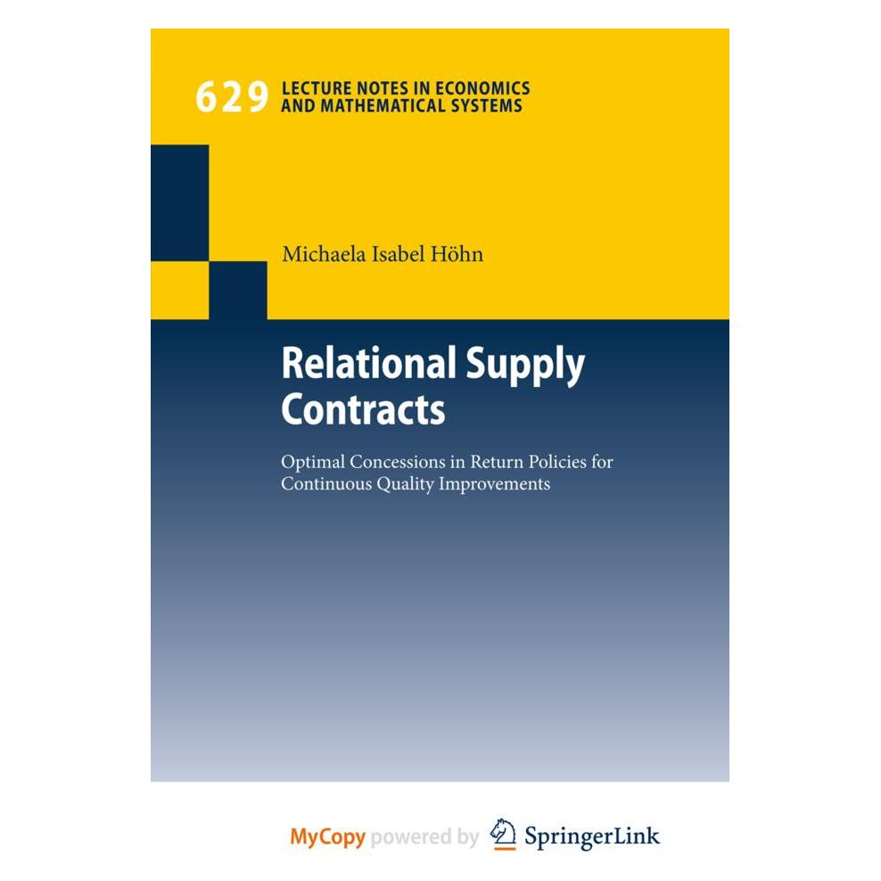 Springer Relational Supply Contracts (Englisch, Softcover, Michaela I. Höhn) (15908814)