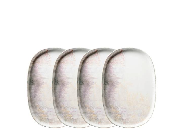 Mäser Servierplatten-Set Aquarellia Lila, Lila, Weiß, Keramik, 4-teilig, rechteckig, 32x2.8x22 cm, Made in Europe, Geschirr, Tischkultur & Serviergeschirr, Servierplatten
